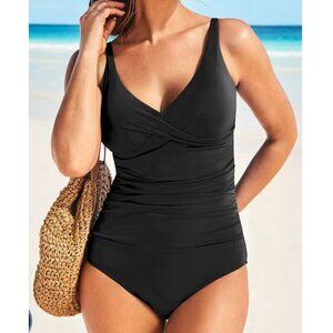 NWT Swimsuits for All One Piece Swimsuit Womens 26 Black V-Neck Shelf Bra Lined